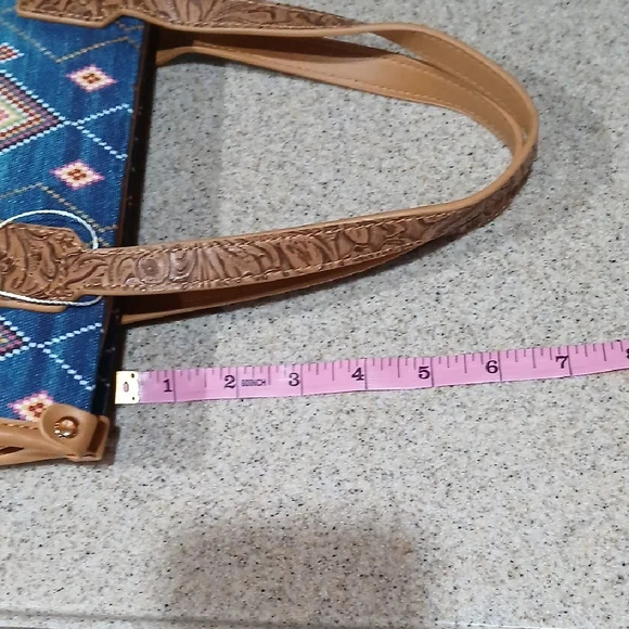 NWT!!! Elegant Blue and Brown Geometric Tote Bag - Picture 9 of 10